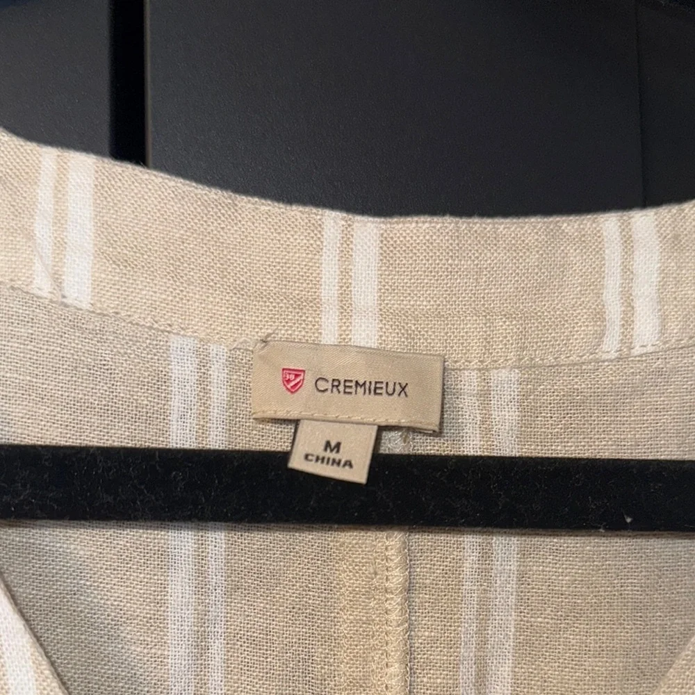 Cremieux Striped Beige Button-Down Top - Picture 2 of 3